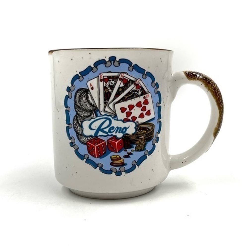 VINTAGE 1980’s Reno Nevada Coffee Mug Casino Hearts Dice